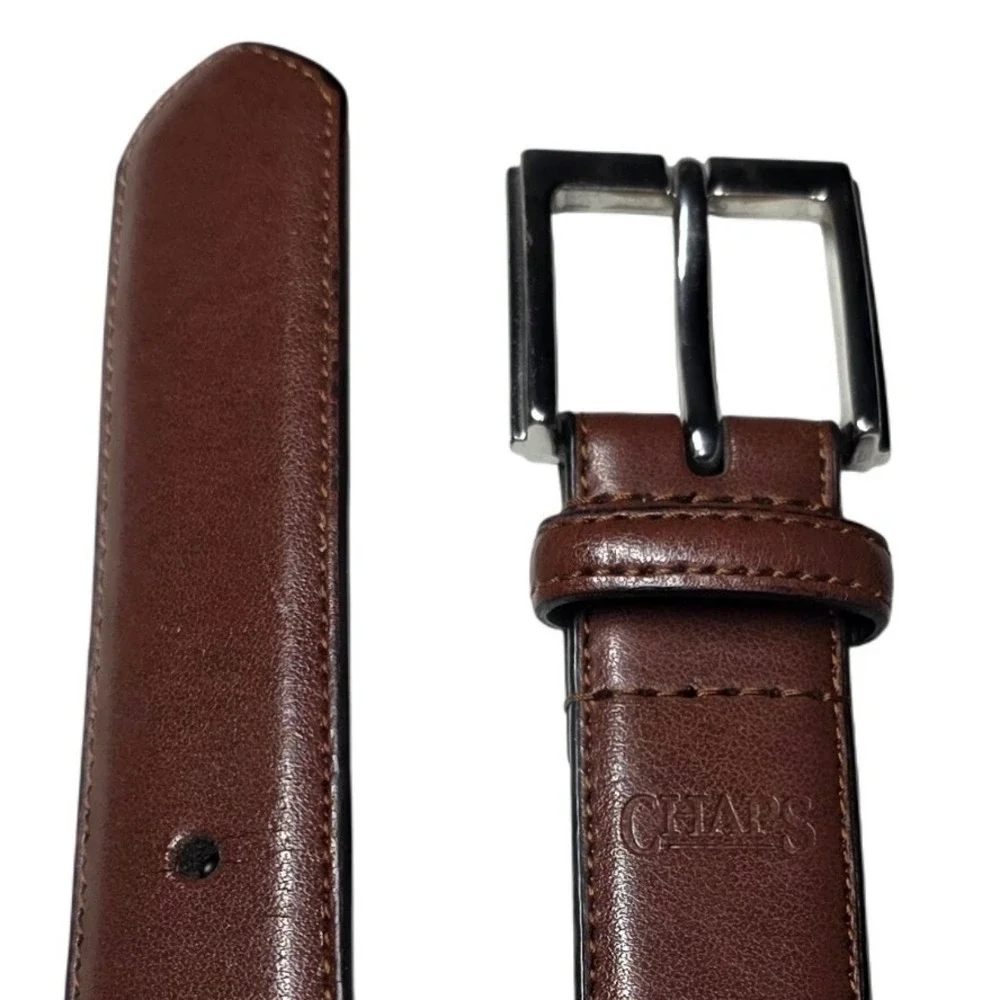 Chaps Mens Brown Leather Belt Silver Buckle Size 38 4700290971 11863